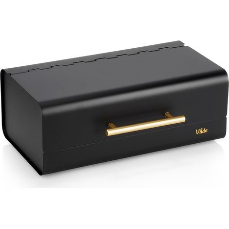 Contenitore per il pane in metallo nero, dimensioni 36x23x14,5 cm.