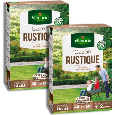 Lot 2 Boites Gazon Rustique 2 x 1kg : Semences 4N, Pelouse Ultra-Résistante et Dense 80 m² (1/2)