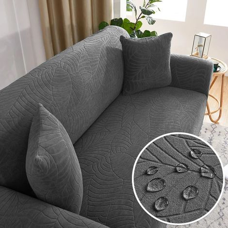 Copriestensibile per divano in tessuto elasticizzato, protezione completa dall’acqua, colore grigio scuro, per divano a 2 posti (145–185 cm), senza copricuscini supplementari