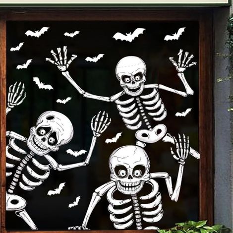 Adesivo di Halloween - Murale Trappola Fantasma - Castello dell'Orrore - Stile Pipistrello Scheletro - Murale Autoadesivo - Decorazione per Interni di Halloween - 29 x 37 cm, Confezione da 4 - Decoraz (1/4)