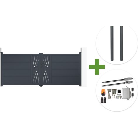VELETA 3,5 m H. 140 cm graues Aluminium-Schwingtor + 2 Pfosten + Tanker B250 Motor