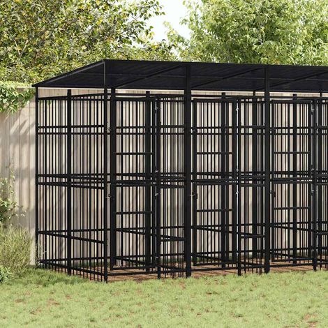 Chenil d'extérieur avec toit pour chiens Acier 9,22 m² (1/5)