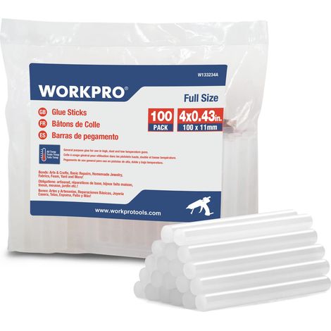 WORKPRO 100 bastoncini di colla calda 100 x 11 mm, bastoncini di colla trasparenti universali per pistola a colla calda, ideali per fai da te, artigianato, tempo libero (1/5)