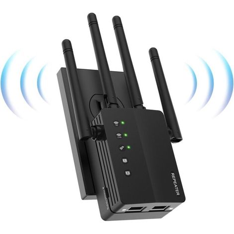 Répéteur WiFi Double Bande 1200 Mbps (2,4 GHz et 5 GHz) – Amplificateur de Signal pour Grande Surface jusqu'à 1180 m² – avec 2 Ports LAN Gigabit (1/5)