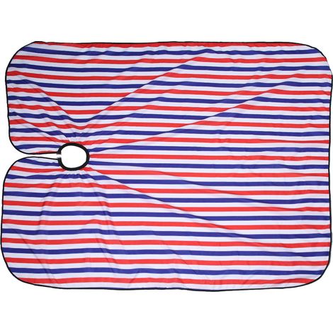 Tablier De Coiffure Professionnel En Tissu Imperméable Antistatique Pour Coupe Et Coloration À Domicile Ou Salon - Rayures Rouge Bleu Blanc (1/5)