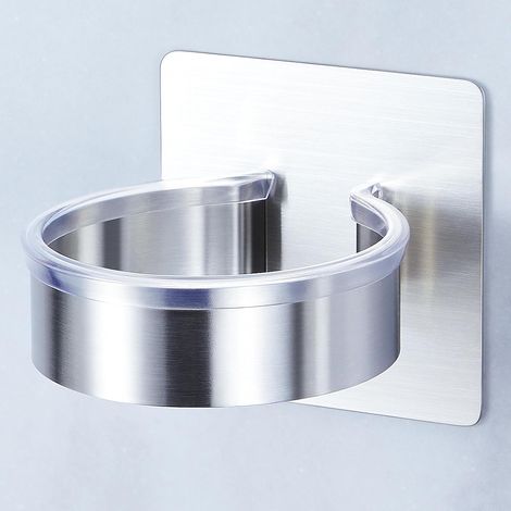 Soporte de pared para secador de pelo, base para secador de pelo, soporte para secador de pelo sin taladrar, gancho de acero inoxidable para secador de pelo para baño, hotel, salón de belleza. (1/5)