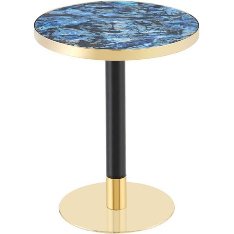 GagaTable d'appoint ronde 60 cm effet marbre, bord doré, bleu (1/5)