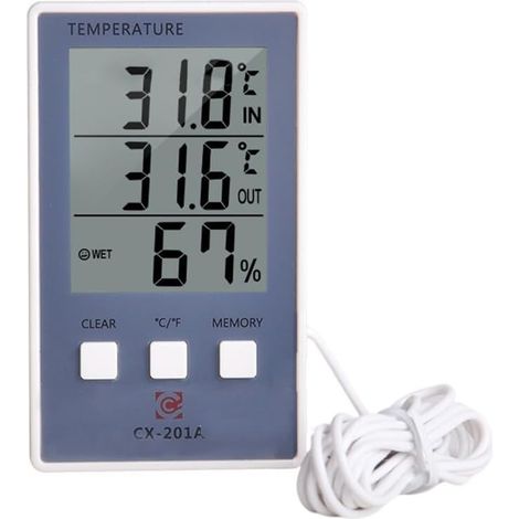 Thermomètre et hygromètre intérieur et extérieur avec sonde poisson pour aquarium, moniteur de température, humidité, plastique, 7,5 x 5,5 x 1,5 cm, -50 à +70, 10-99 % HR