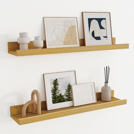 Étagère Murale en Bois de 60 cm, étagère Murale en chêne avec Tablette pour Cadres et Livres, Lot de 2, étagère Flottante en MDF pour Cuisine, Salon, Chambre et Bureau (1/5)