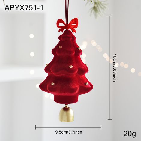 Décoration de Noël rouge brique en velours - Cloche, nœud et ornements suspendus (1/2)