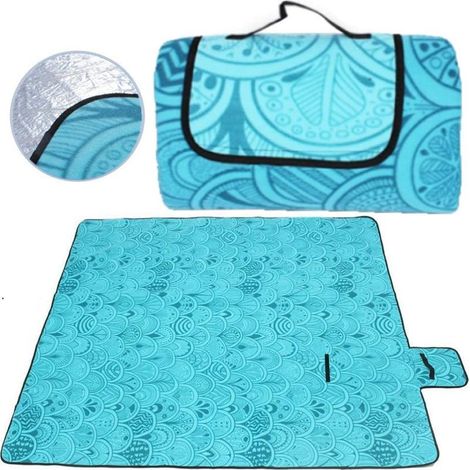 Couverture Tapis de Pique-Nique, Étanche, Pliable, pour Camping, Plage, Jardin, avec Poignée, Couverture pour Pique-Nique avec Envers imperméable 200 x 200 cm (Paon Bleu) (1/5)