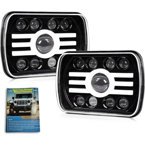 Lot de 2 phares LED de 17,8 cm, 12,7 x 17,8 cm, 17,8 x 15,2 cm, phares rectangulaires avec feux de route et de croisement, clignotant DRL de remplacement pour Jeep Cherokee XJ Wrangler YJ Ford (1/5)
