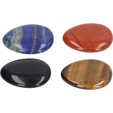 Quatre pierres apaisantes de la taille d'un pouce, idéales pour soulager le stress et favoriser la méditation. Petites pierres ovales en cabochon, portables et parfaites pour la maison, le bureau et l