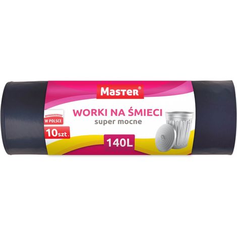 Müllsäcke für Abfall, stark, sehr haltbar, schwarz, 140 l, 10 Stück. (1/3)