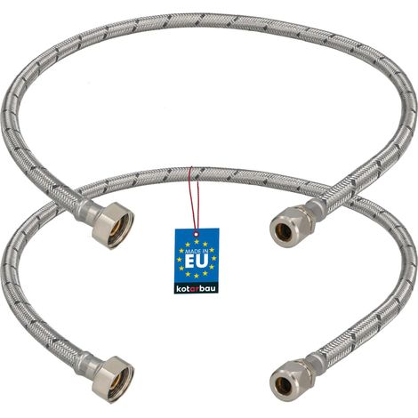 KOTARBAU® Lot de 2 Flexible Robinet 1/2" x 3/8" - Tuyau Robinet Cuisine 80 cm - Écrou Tournant x Raccord à Sertir - Rallonge Robinet Cuisine Flexible - Tuyau Flexible Plomberie - Acier Inoxydable (1/4)
