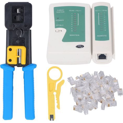 Kit d'outils de sertissage RJ45, passe-fil CAT6 CAT5E, ensemble d'outils de sertissage avec connecteur RJ, testeur de câble réseau, dénudeur de fil (1/5)
