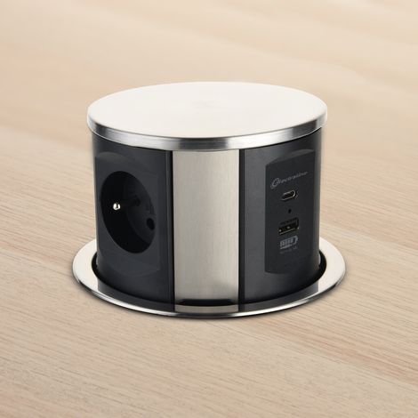 Bloc Multiprise escamotable Plan de Travail avec 3 16A Norme française + 2 3.1A A + 1 USB Type C 15.5W, 120mm, 2M