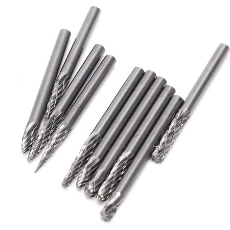 10 Stück Wolframstahl-Schleifkopf, Doppelnut-Fräsbohrer, Rotationsfeile 3x3 mm (1/5)