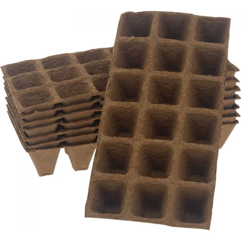Plaques de 18 pots carrés biodégradables 5 cm (Lot de 8) (1/3)