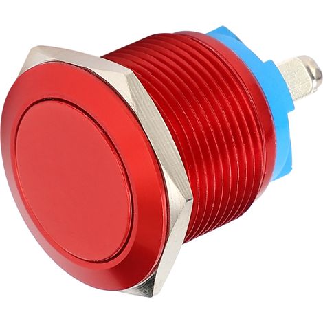 Metall-Druckknopfschalter, Flachkopf, Volloxidation, Selbstrückstellung, Jog-Schraube, Fuß-Leistungssteuerung, 19 mm (Rot) (1/5)