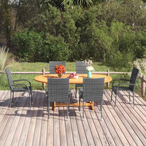 Ensemble Table et Chaise de Jardin 7 pcs - Ensemble de salle à manger de jardin Résine tressée Gris BV102502 - BonneVie (1/5)