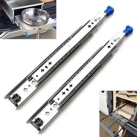 Coulisses Tiroir, 2 Glissiere pour Tiroir à Extension Totale L : 600mm H : 53mm avec Serrure Capacité de Charge 100-120kg Coulisses à Galets pour Système de Rails de Tiroir (1/5)