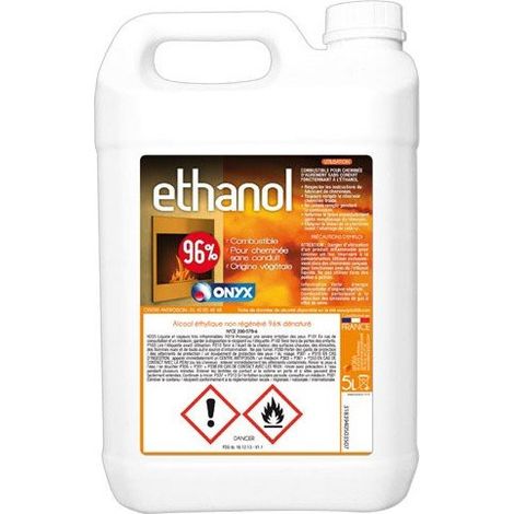 Éthanol 96° bio pour cheminée – Bidon 5L – Combustible d’origine végétale sans fumées ni odeurs – Confort d’utilisation – Ardea