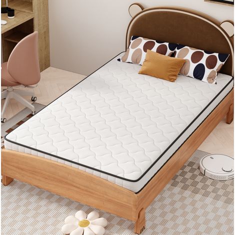 Materasso a molle 90x200x10 cm, ergonomico, per tutte le posizioni di riposo, bianco, tessuto e metallo (1/5)