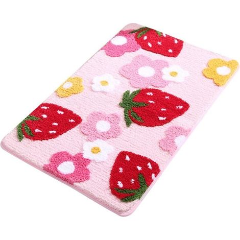Tapis de salle de bain en microfibre douce et antidérapant Motif fleur de fraise Lavable en machine (1/4)