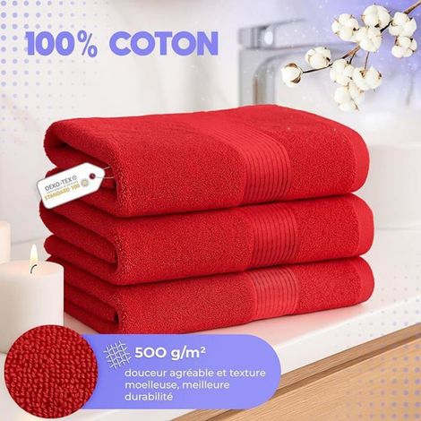 Serviette De Bain - 70x140 cm - 100% Coton Éponge 500 g/m2 - Rouge - Lot De 2 (1/5)
