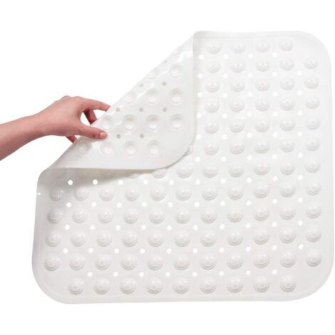Tapis de bain antidérapant, tapis de douche carré en PVC avec ventouses, tapis de massage antibactérien durable pour les pieds 48 x 48 cm (blanc).