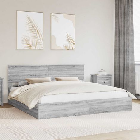 vidaXL Storage Bed Adjustable Grey Sonoma 200 x 200 cm Engineered Wood (1/5)