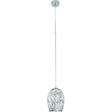 Searchlight Crackle - Suspension à 1 ampoule au fini chrome, blanc avec abat-jour en verre mosaïque, E27 (1/4)