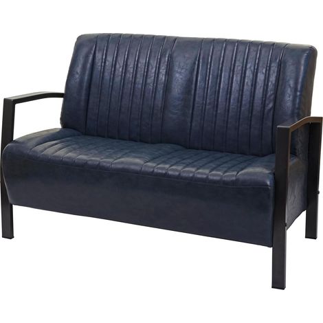 2er Sofa HHG-472, Couch Zweisitzer, Metall Kunstleder Industrie-Design vintage grau