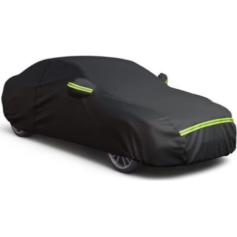 Housse de voiture avec fermeture éclair à droite, protection UV, imperméable, coupe-vent, anti-poussière, anti-rayures, taille M (430 x 175 x 150 cm), noire (1/5)