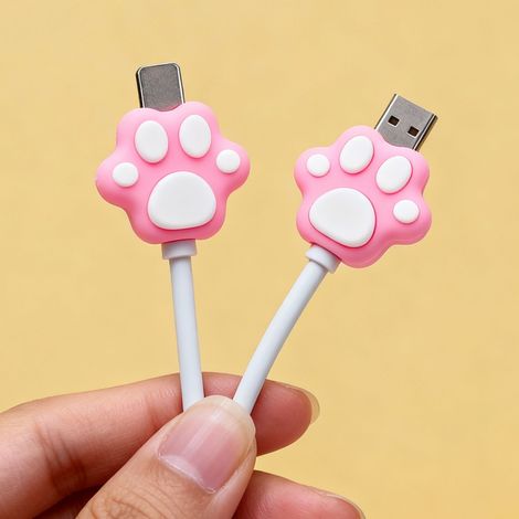Einziehbarer Silikon-Kabelschutz, USB-Kabelaufwickler in niedlicher Katzenpfotenform für Büro und Zuhause (1/5)
