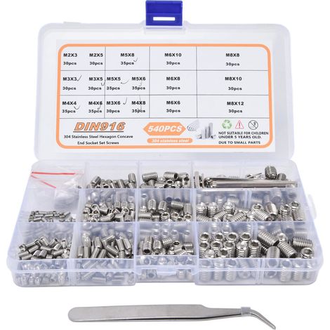 Kit d'assortiment de vis en acier inoxydable pour réparations à domicile M2 M8,540 pièces, avec clé à pince à tête bombée (1/5)