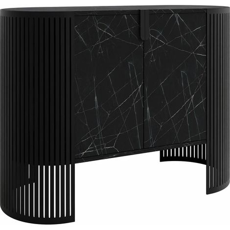 Aparador Civer, Negro + Mármol negro, 90x120cm, Número de puertas: 040cm, Metal, Aglomerado laminado
