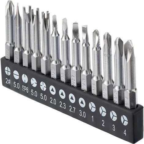 Lot de 13 embouts de tournevis spéciaux en acier magnétique hexagonaux 1/4", cruciformes, en U, en Y, à trois points (1/5)