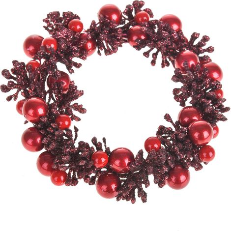Portacandela centrotavola decorativo con bacche rosse per decorazioni natalizie, Ø 10 cm