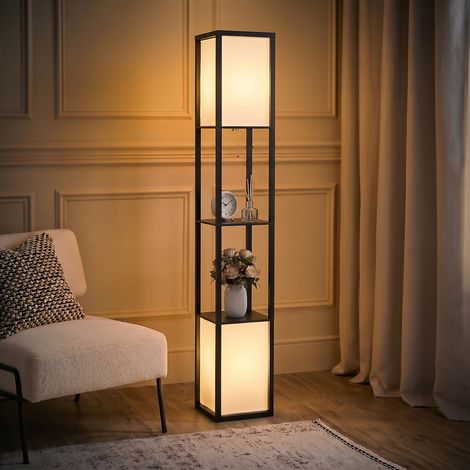 Modern Shelf Floor Lamp with Dual Ambient Light-Standing Lamp Living Room-Bedroom-156cm-Black (1/5)
