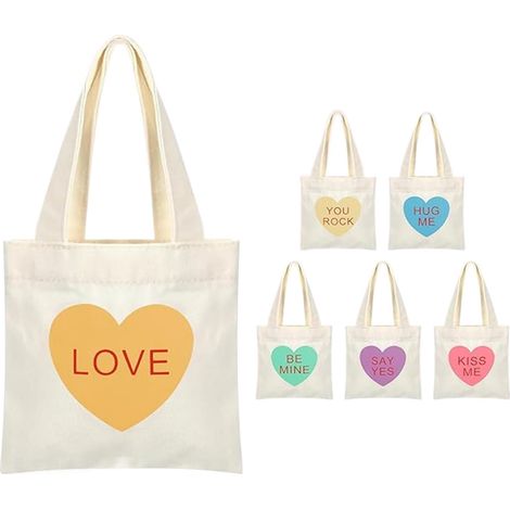 Lot de 6 petits sacs de transport en toile - Pour la Saint-Valentin, les courses, les voyages, le shopping, les fêtes (1/5)