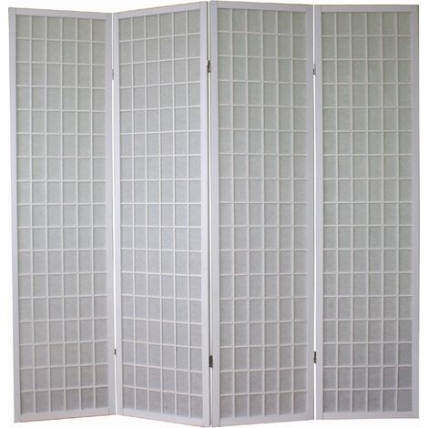 Paravent 4 panneaux pans en bois blanc et papier riz 175x175cm PAR06058 (1/3)
