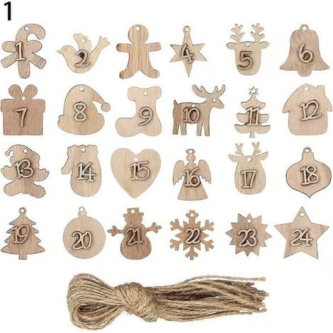 Calendrier de l'Avent de Noël 24 jours Compte à rebours Calendrier de l'Avent Étiquette Noël Calendrier numéros DIY Sacs-cadeaux Étiquettes suspendues 1 (1/5)
