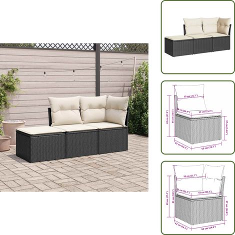 Salon de jardin 3 pcs avec coussins noir résine tressée - Salon De Jardin - Mobilier De Jardin - Salon Extérieur - Ensemble De Canapés - Canapé D'angle (1/5)