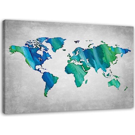 Image sur toile, Carte du monde bleue et verte - 60x40 (1/5)