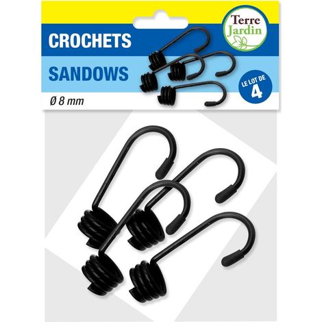 Terre Jardin – Lot de 4 crochets métalliques gainés – 8 mm noir – Compatibles avec tendeurs et sandows – Pour fixation bâches et remorques