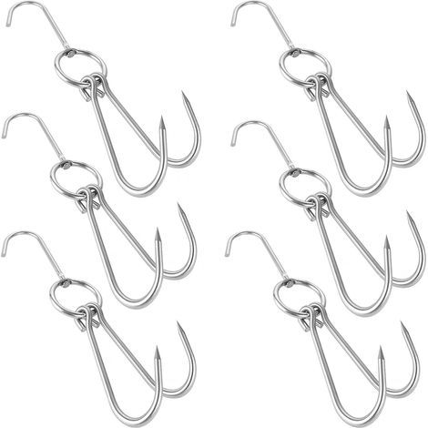 Lot de 6 crochets à viande doubles en acier inoxydable de 29,2 cm pour rôti, canard, bacon, crochet, crochet, à suspendre, pour barbecue, grill, fumoir (1/5)