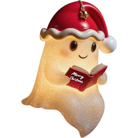 Lampe de lecture fantôme, veilleuse d'Halloween pour livres avec LED blanc chaud, figurine décorative 3D en résine pour table de chevet, cadeau mignon et effrayant pour les amoureux des livres (1/4)