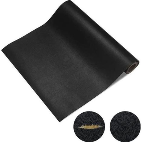 Patch Réparation Cuir - 50 x 137 cm - Auto-Adhésif - Texture Litchi - Noir - 1 Pièce (1/4)